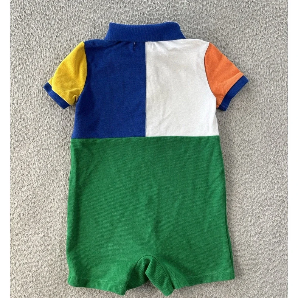 Ralph Lauren Polo Shortall 24 Months Cotton Mesh Colorblock Big Pony Romper